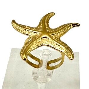 18K Gold Plated Starfish Ring Adjustable Stainless Steel Coastal Beach Luxe NEW